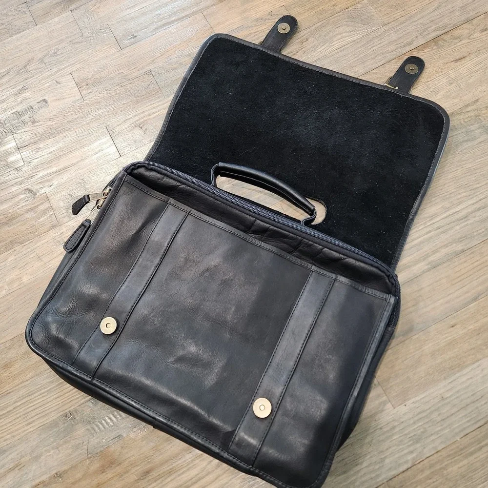 VTG Clava American Black Leather Colonial Fort Worth‎ Texas Briefcase Laptop Bag